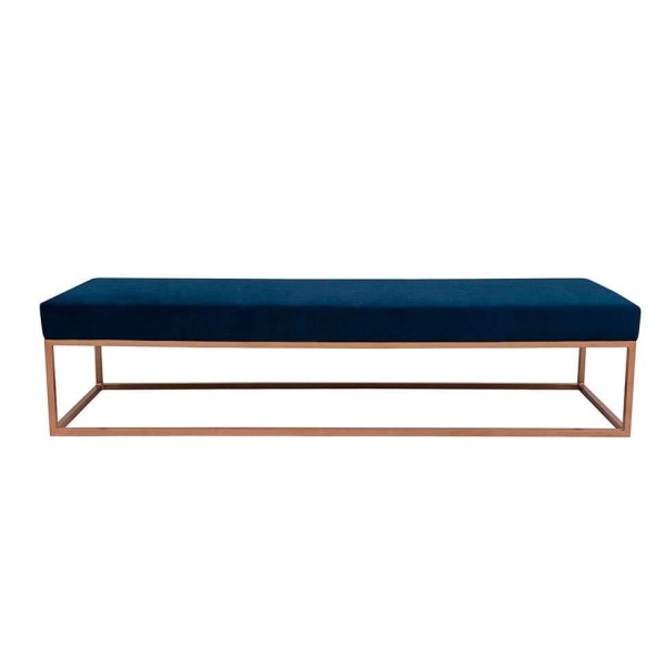 Banco 2 Lugares Giulia Veludo Azul e Dourado 160 cm