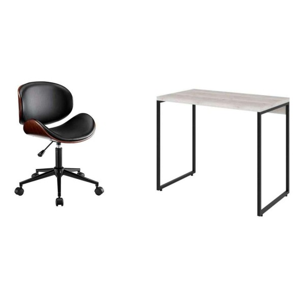 Encontraproduto.com.br - Conjunto de Mesa Studio Bege com Cadeira de Escritório Diretor Giratória Bergen Preta