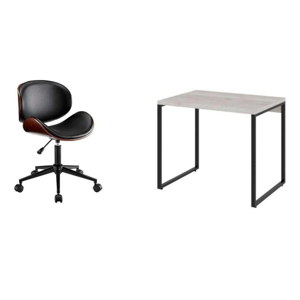 Conjunto de Mesa Kuadra Bege com Cadeira de Escritório Diretor Giratória Bergen Preta