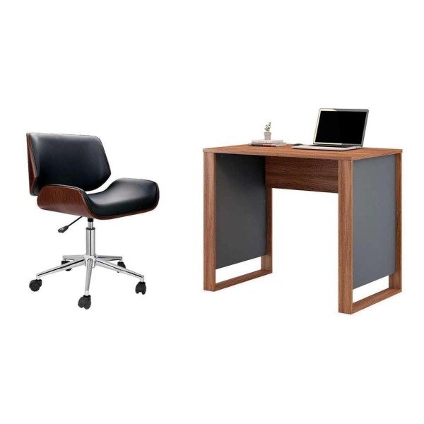 Encontraproduto.com.br - Conjunto de Mesa Morada Amendola e Grafito com Cadeira de Escritório Diretor Giratória Lauren Preta
