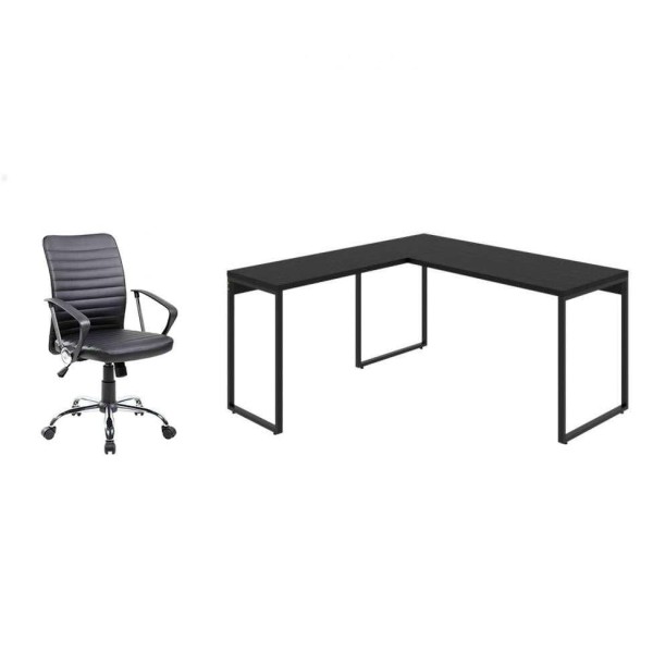Encontraproduto.com.br - Conjunto de Mesa Kuadra II 150 cm com Cadeira de Escritório Diretor Giratória Oslo Preta