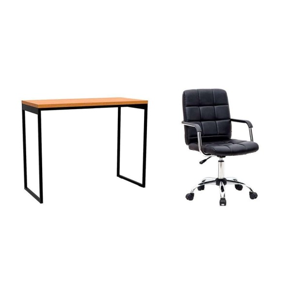Encontraproduto.com.br - Conjunto de Mesa Stanford Carvalho com Cadeira de Escritório Secretária Giratória Fitz Preta