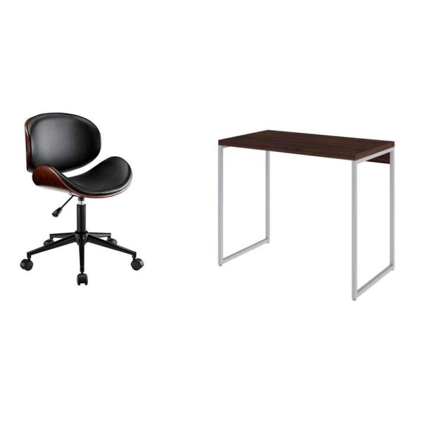 Encontraproduto.com.br - Conjunto de Mesa Studio Nogal e Branca com Cadeira de Escritório Diretor Giratória Bergen Preta