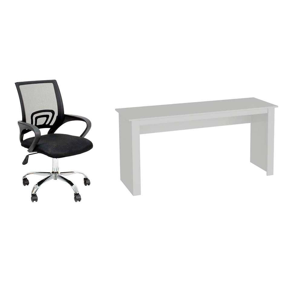 Conjunto de Mesa Badesh Branca com Cadeira de Escritório Secretária Giratória Javix Preta
