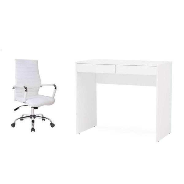 Encontraproduto.com.br - Conjunto de Mesa Mendes 2 GV com Cadeira de Escritório Diretor Giratória Cleaner Branca