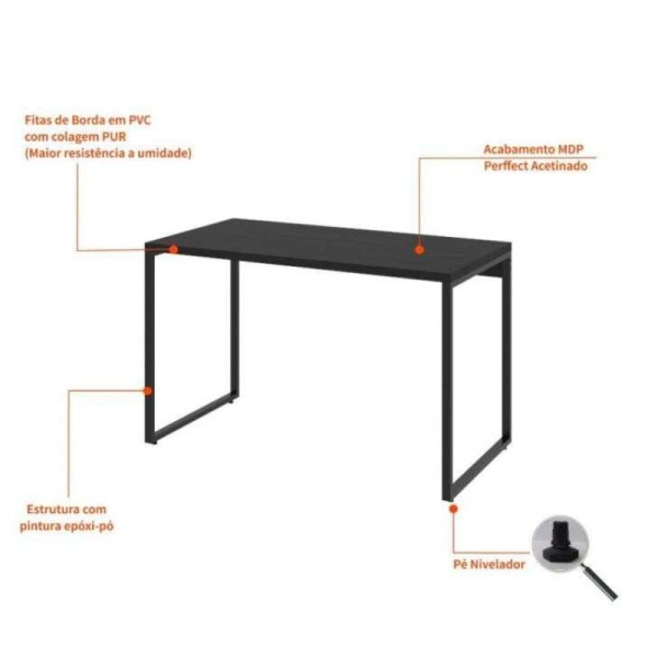Encontraproduto.com.br - Conjunto de Mesa Kuadra 120 cm com Cadeira de Escritório Secretária Giratória Javix Preta