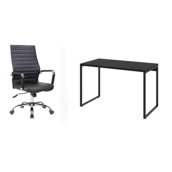 Encontraproduto.com.br - Conjunto de Mesa Kuadra 120 cm com Cadeira de Escritório Diretor Giratória Cleaner Preta