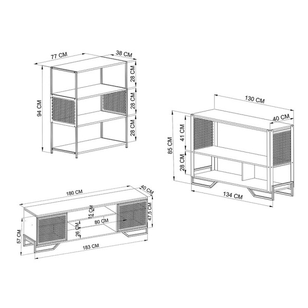 Encontraproduto.com.br - Conjunto para Sala de Estar Paricel com Rack 2 PT, Aparador e Estante 77cm Preto e Mel