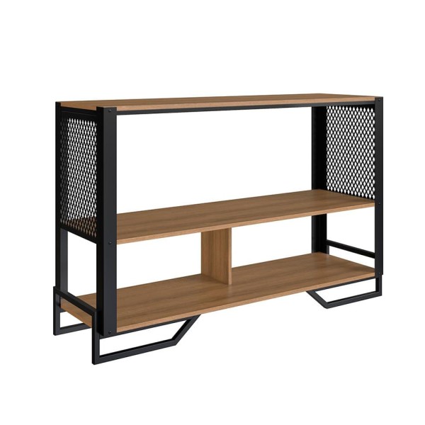 Encontraproduto.com.br - Conjunto para Sala de Estar Paricel com Rack 2 PT, Aparador e Estante 77cm Preto e Mel