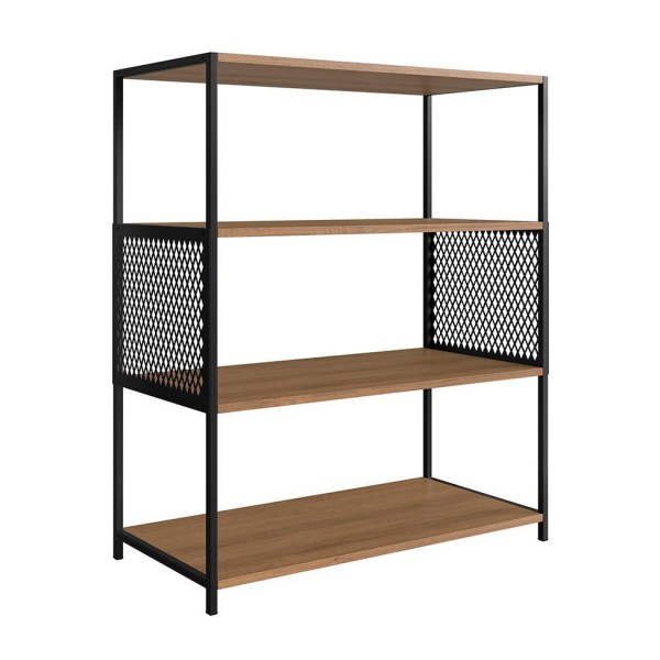Encontraproduto.com.br - Conjunto para Sala de Estar Paricel com Rack 2 PT, Aparador e Estante 77cm Preto e Mel