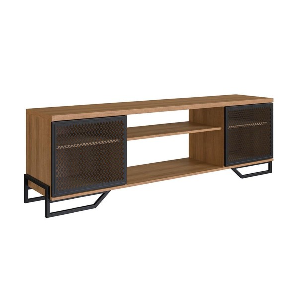 Encontraproduto.com.br - Conjunto para Sala de Estar Paricel com Rack 2 PT e Estante 77cm Preto e Mel