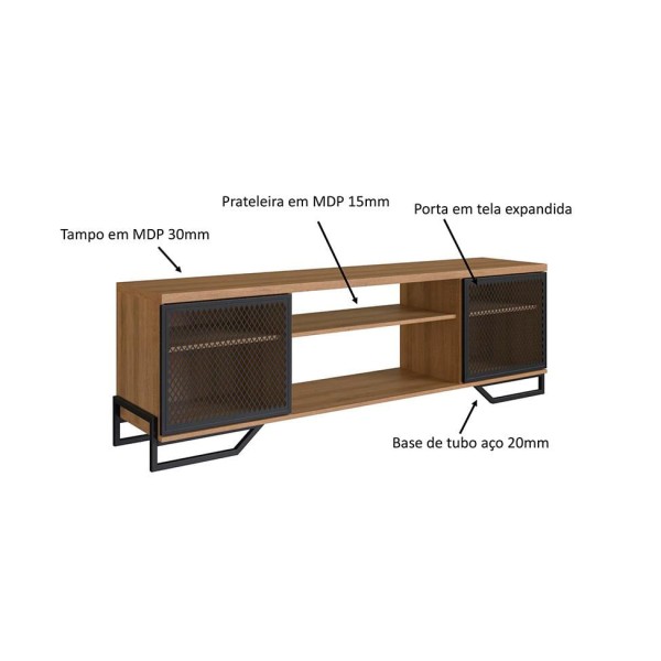 Encontraproduto.com.br - Conjunto para Sala de Estar Paricel com Rack 2 PT e Estante 77cm Preto e Mel