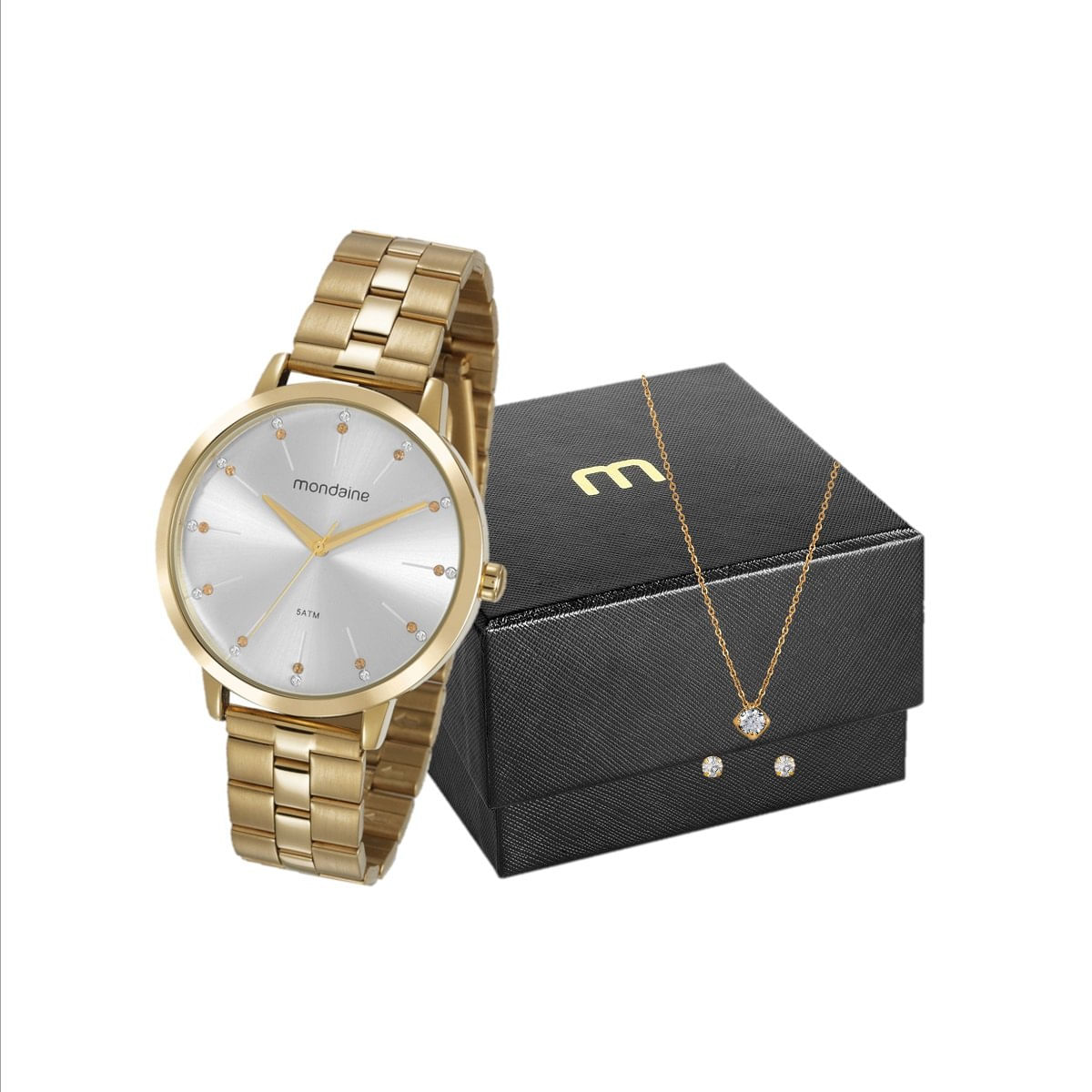 Relógio Feminino Mondaine Analógico - 53659LPMVDE1KZ Dourado + Colar