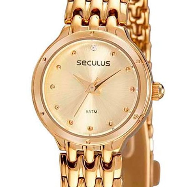Encontraproduto.com.br - Relógio Seculus Analógico Dourado 77096LPSVDB1