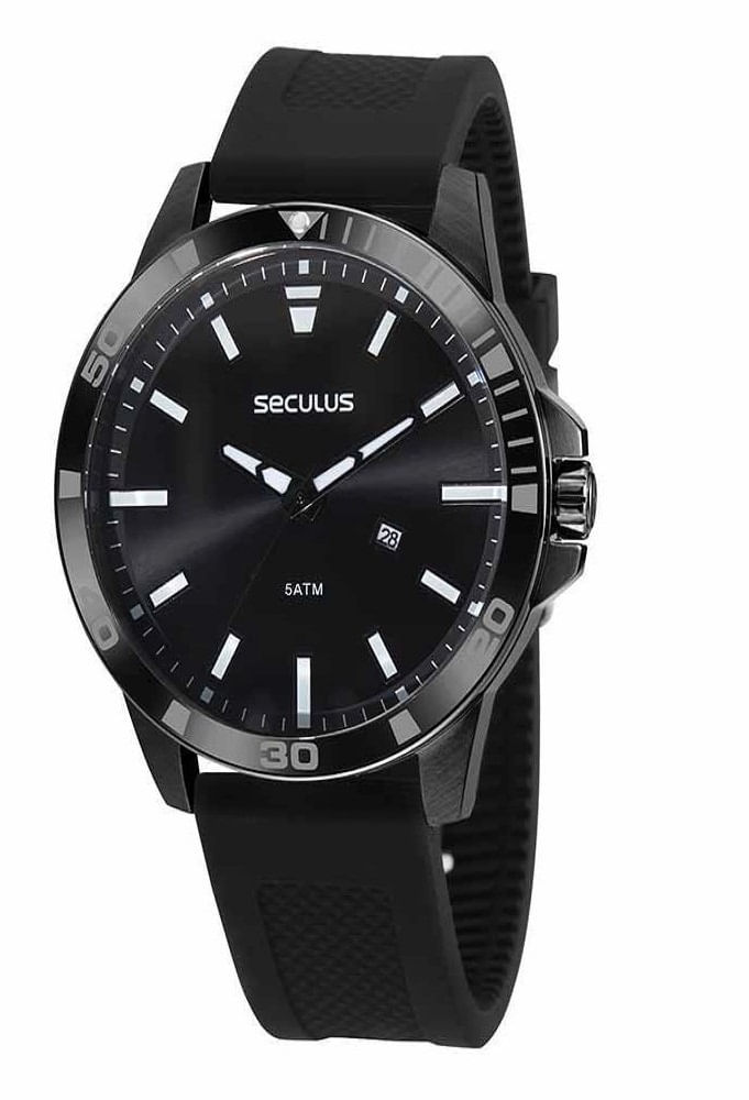 Relogio Seculus Masculino Preto Puls Borracha 44074Gpsvpu1