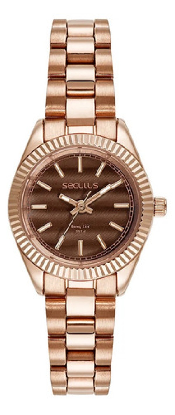Relógio Feminino Aço Catraca Serrilhada Rosé