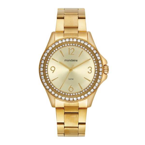 Relógio Mondaine Feminino Pedras Cravejadas Dourado