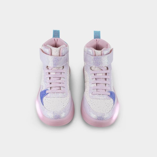 Encontraproduto.com.br - Abotinado Infantil de Luz High Sneakers Branco com Glitter