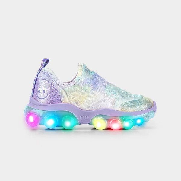 Encontraproduto.com.br - Tênis Infantil de Luz Bibi Roller Celebration 2.0 Azul com Lilás