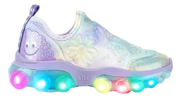 Encontraproduto.com.br - Tênis Infantil de Luz Bibi Roller Celebration 2.0 Azul com Lilás
