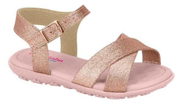 Sandália Infantil Molekinha Glitter Ouro/Rosado