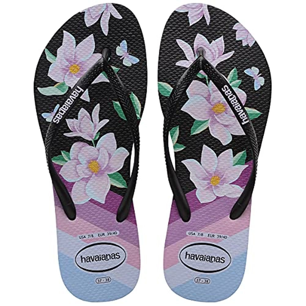 Sandália Havaianas Slim Floral Preto/Preto/Lilas 41/42