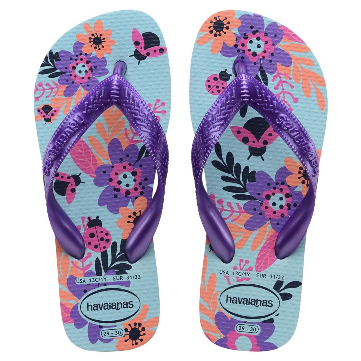 Encontraproduto.com.br - Sandália Havaianas Kids Flores Azul Water 33/34