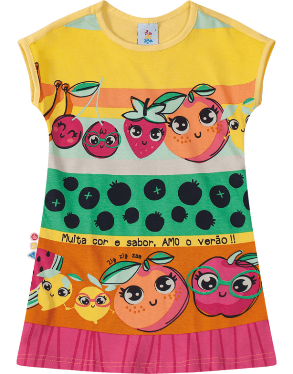 Encontraproduto.com.br - Vestido Frutinhas Meia Malha Menina Zig Zaa