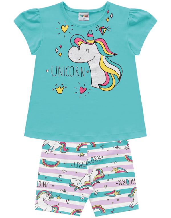 Encontraproduto.com.br - Conjunto Fakini Infantil Menina Verão com Glitter e Estampa Unicorn 1/3 - 102202304