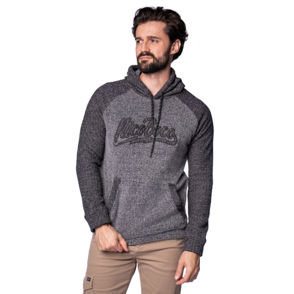 Encontraproduto.com.br - Moletom Masculino Nico Boco Canguru Preto/Cinza
