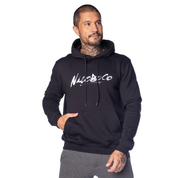 Moletom Masculino Nicoboco Canguru Logo Pincelado Preto