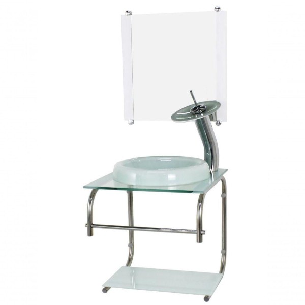 Encontraproduto.com.br - Gabinete De Vidro 40cm Inox Com Cuba Chapeu Branco