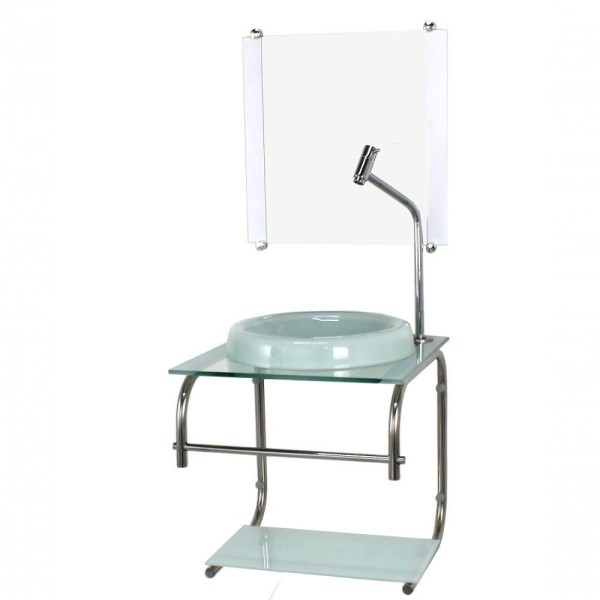 Encontraproduto.com.br - Gabinete De Vidro 40cm Inox Com Cuba Chapeu Branco