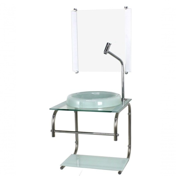 Encontraproduto.com.br - Gabinete De Vidro 40cm Inox Com Cuba Chapeu Branco