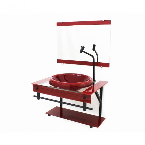 Encontraproduto.com.br - Gabinete para Banheiro de Vidro Apx 60cm com Cuba Chapeu