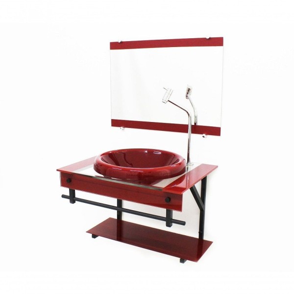 Encontraproduto.com.br - Gabinete para Banheiro de Vidro Apx 60cm com Cuba Chapeu