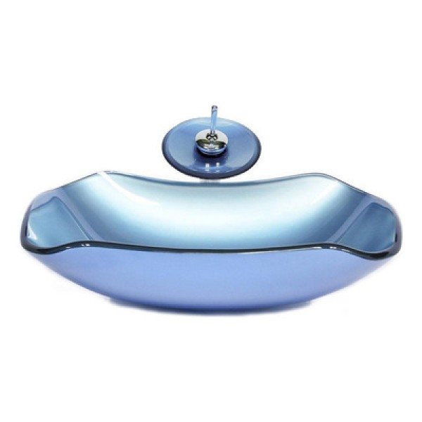 Encontraproduto.com.br - Cuba De Vidro Oval 47cm Com Válvula E Torneira Azul