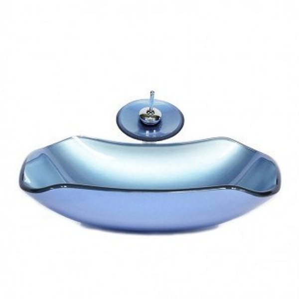Encontraproduto.com.br - Cuba De Vidro Oval 47cm Com Válvula E Torneira Azul