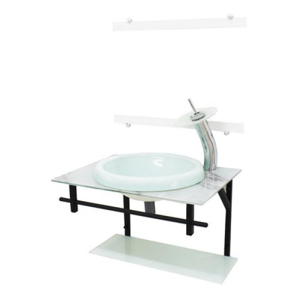 Encontraproduto.com.br - Gabinete de Vidro Ap 60cm com Cuba Chapeu Mármore Branco