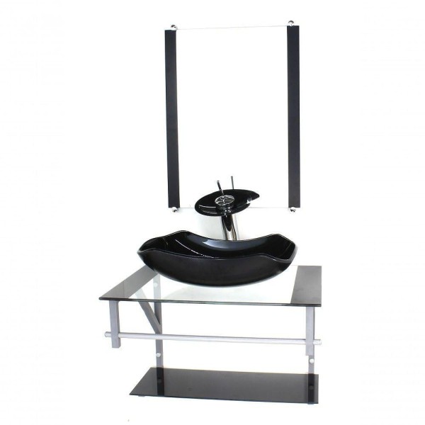 Gabinete Banheiro 60cm Cuba Abaulada Preto Com Torneira