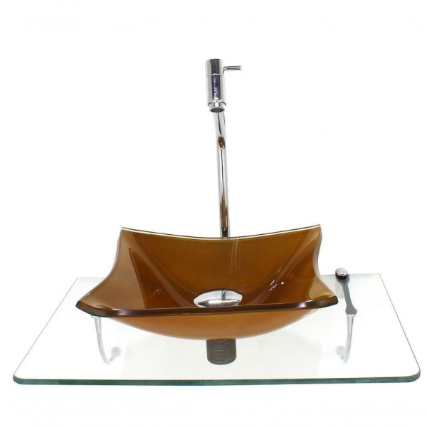 Kit Cuba De Vidro Quadrada 10mm Dourado Real Tampo 50cm