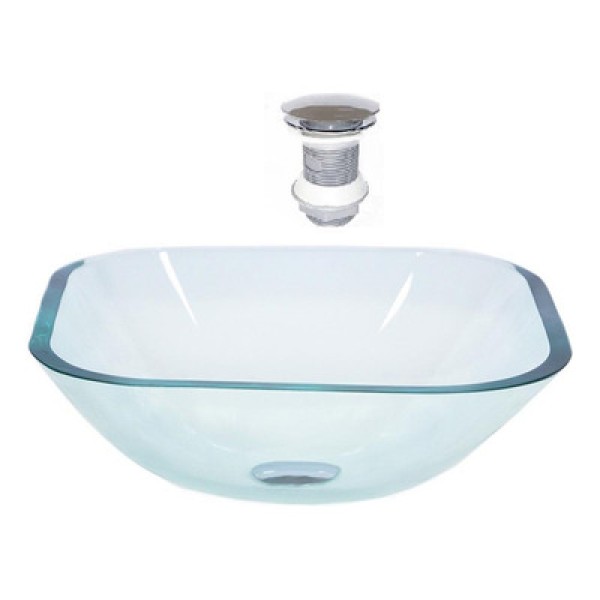 Encontraproduto.com.br - Cuba de Vidro Quadrada 35cm Jateada + Valvula Click