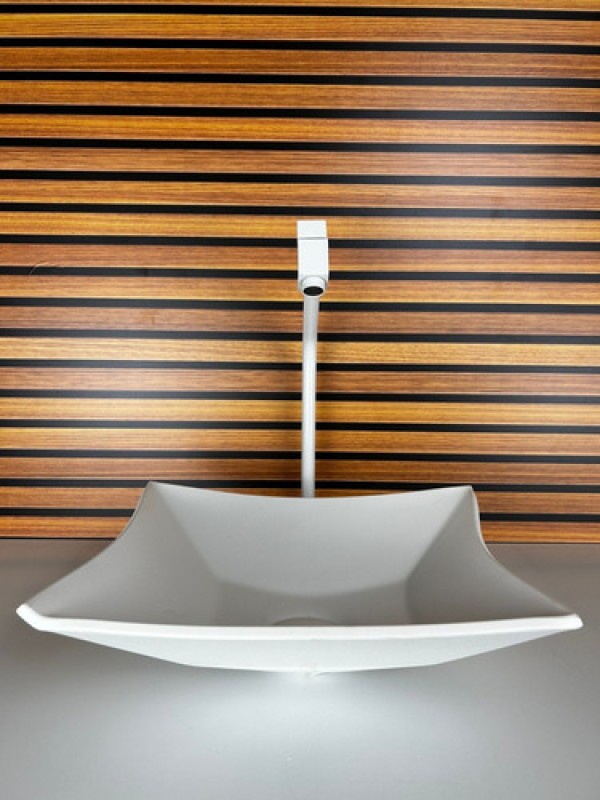 Kit Cuba Vidro Quadrada 35Cm + Torneira + Valvula Branco Fosco