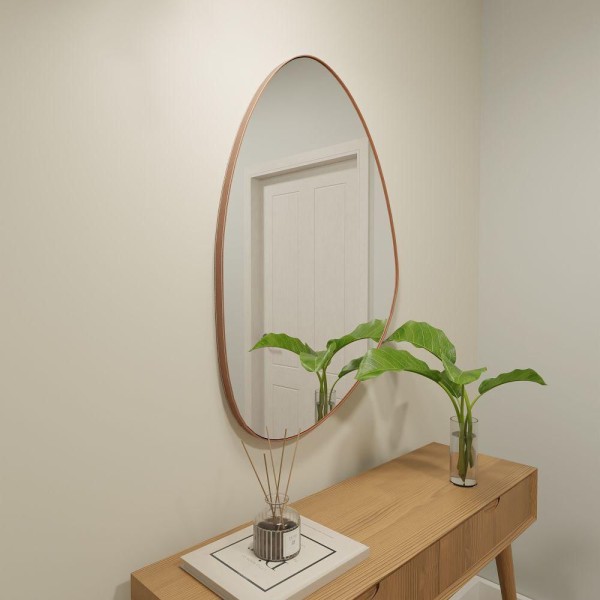 Espelho Orgânico 115cm X 70cm E02 Moldura Couro Caramelo Luxo Quarto