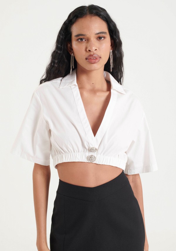 Camisa Cropped Manga Curta