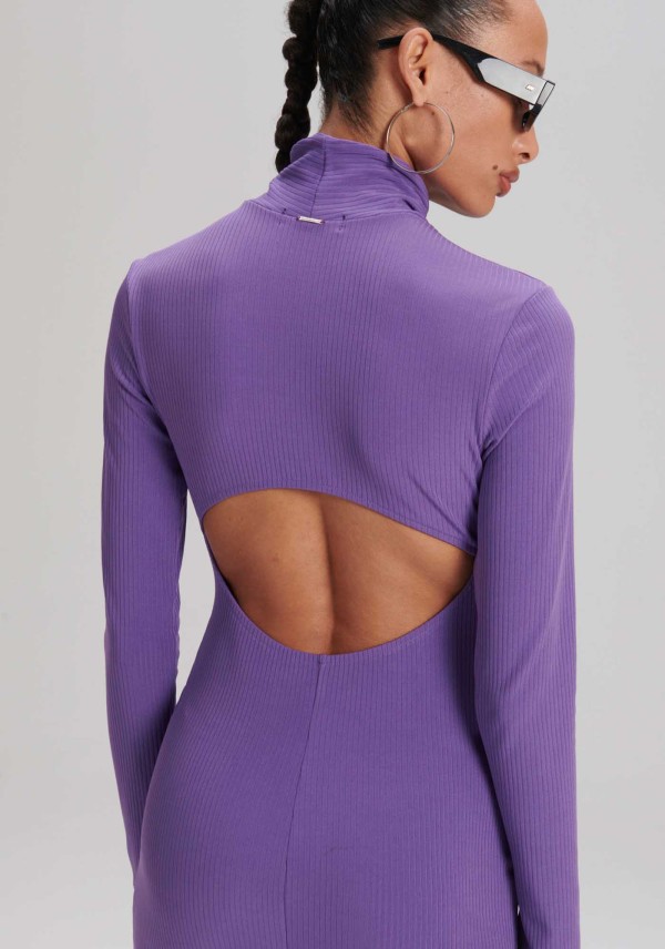 Encontraproduto.com.br - Vestido Canelado Super Midi Com Fenda