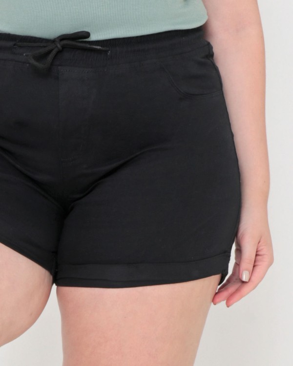 Encontraproduto.com.br - Short Plus Size Sarja Liso Básico Preto