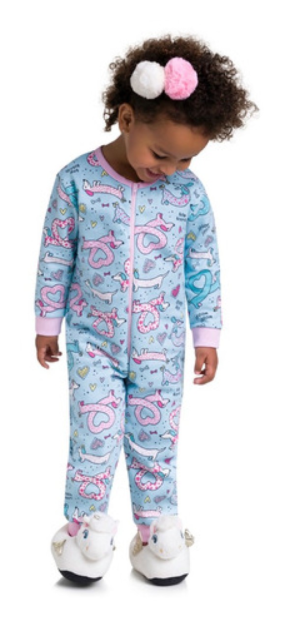 Encontraproduto.com.br - Pijama macacão infantil menina com estampa de cachorrinhos Brandili