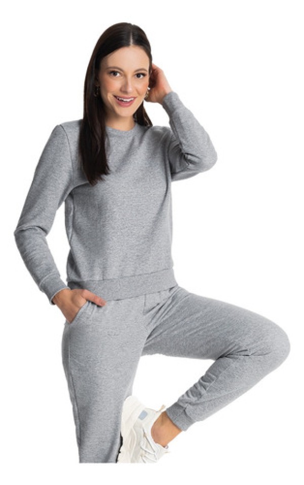 Blusão Feminino Básico de Moletom Rovitex Cinza