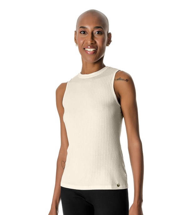 Regata Feminina Ribana Canelada Rovitex Bege